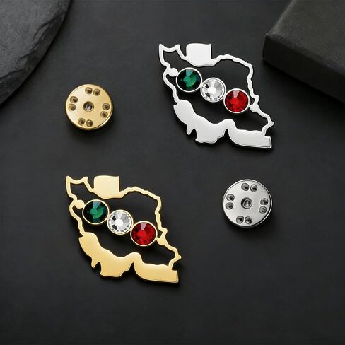TEAMER Iran Map Brooch Pins Stainless Steel Flag Color Rhinestone Iranian Patriotic Brooch Persian Jewelry For Women Men in Kuwait