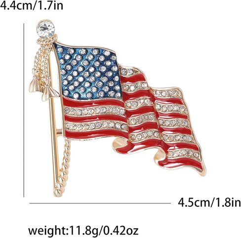 Enamel Rhinestone American Flag Brooch Pin For Women Men Patriotic Wavy Flag Lapel Badge Red Blue White Statement Clothing Accessory in Saudi Arabia