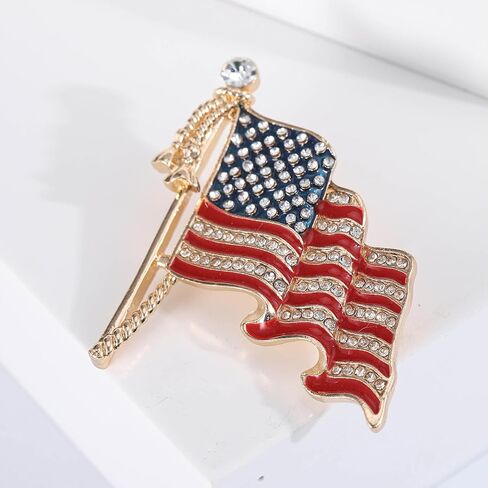 Enamel Rhinestone American Flag Brooch Pin For Women Men Patriotic Wavy Flag Lapel Badge Red Blue White Statement Clothing Accessory in Saudi Arabia