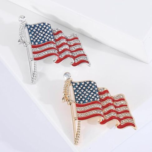 Enamel Rhinestone American Flag Brooch Pin For Women Men Patriotic Wavy Flag Lapel Badge Red Blue White Statement Clothing Accessory in Saudi Arabia