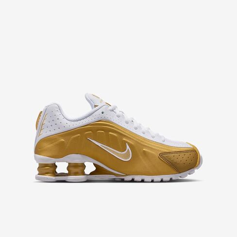 Nike Shox R4 Big Kids' Shoes (Metallic Gold/White/Metallic Gold) Size 7 in Kuwait