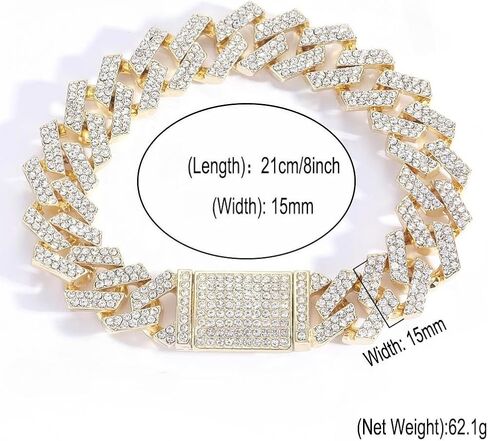 Solid Gold over S925 Sterling Silver 15mm Rhombus Link Moissanite Bracelet, Structural Cuban Chain Design, Distinctive Gift for Husband and Father in Saudi Arabia