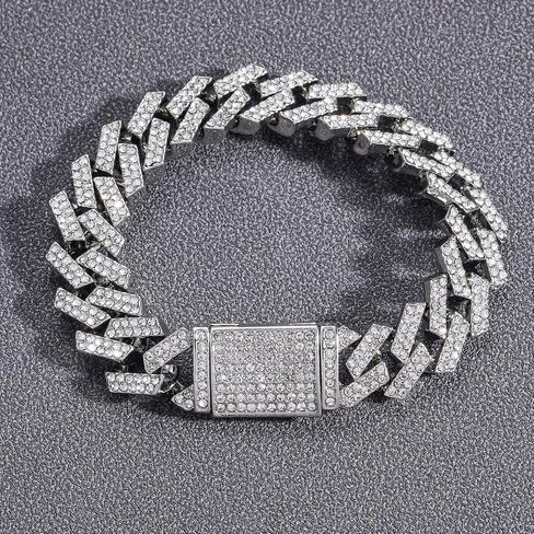 Solid Gold over S925 Sterling Silver 15mm Rhombus Link Moissanite Bracelet, Structural Cuban Chain Design, Distinctive Gift for Husband and Father in Saudi Arabia