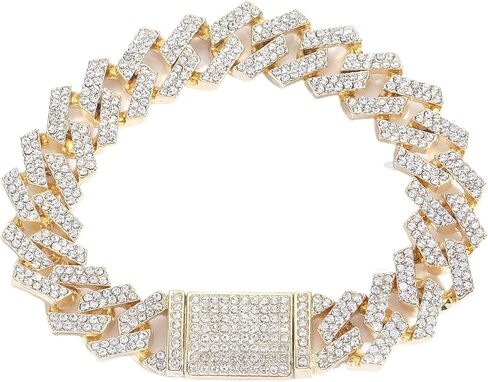 Solid Gold over S925 Sterling Silver 15mm Rhombus Link Moissanite Bracelet, Structural Cuban Chain Design, Distinctive Gift for Husband and Father in Saudi Arabia