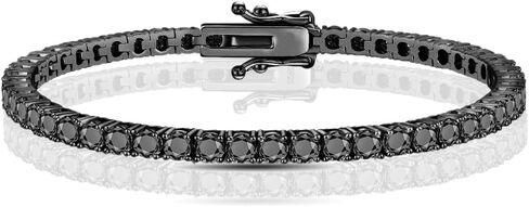 VVS1/D 5.65 Cwt. Solitaire Onyx Black Lab Created Simulated Diamonds 3X Electro Micron 14K Solid Gold Bonded One Row Tennis Link Chain Bracelet 4mm Unisex in Saudi Arabia
