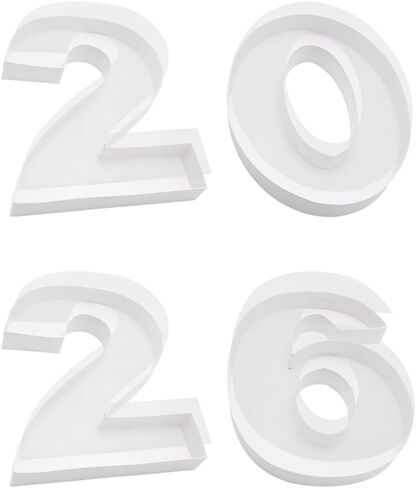 مجموعة صناديق أرقام من الورق المقوى المزخرف لعام 2026، تصميم قابل للتعبئة مقاس 12 و15 بوصة، صينية لوح الفحم للتخرج واحتفالات ليلة رأس السنة الجديدة، 4 قطع (أبيض، 12 بوصة) in Kuwait