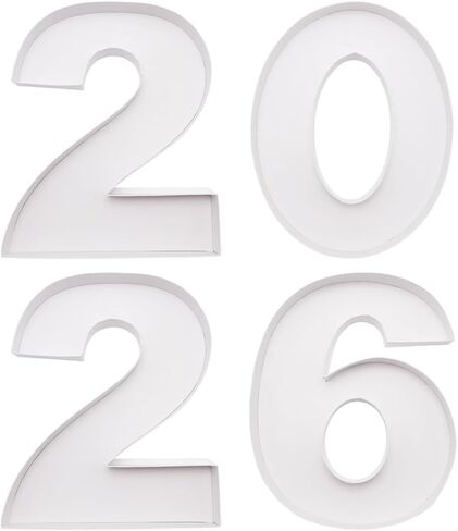 مجموعة صناديق أرقام من الورق المقوى المزخرف لعام 2026، تصميم قابل للتعبئة مقاس 12 و15 بوصة، صينية لوح الفحم للتخرج واحتفالات ليلة رأس السنة الجديدة، 4 قطع (أبيض، 12 بوصة) in Kuwait