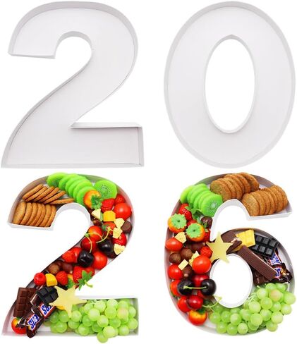 مجموعة صناديق أرقام من الورق المقوى المزخرف لعام 2026، تصميم قابل للتعبئة مقاس 12 و15 بوصة، صينية لوح الفحم للتخرج واحتفالات ليلة رأس السنة الجديدة، 4 قطع (أبيض، 12 بوصة) in Kuwait