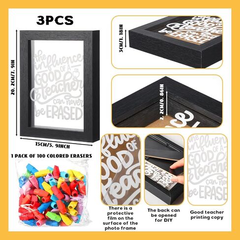 CroBlissful 3 Pcs Back to School Teacher Gift, Shadow Box Graduation Picture Frame, Thank You Gift for End of Year Photo Frame Wall Table Decor the Influence of a Good Teacher Can Never Be Erased in Kuwait