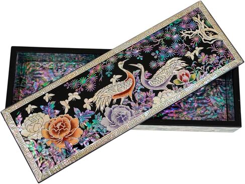 February Mountain Mother-of-Pearl Trinket Box – Korean Crane & Peony Inlay | Long Rectangular Keepsake Box for Pens, Watches, Business Cards, Jewelry | Gift for Women & Men (Crane) in Saudi Arabia