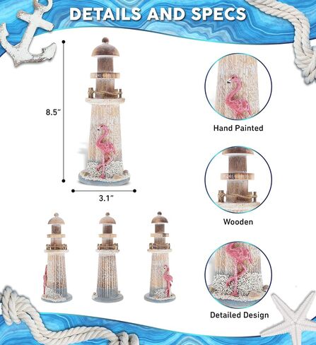 CoTa Global Flamingo Beach Lighthouse Decor - Handmade and Crafted Wooden Lighthouse Decoration with Sea Shells, Decorative Beach Style Tabletop Centerpiece, Nautical Themed Home Decor - 8.5 Inch in Kuwait
