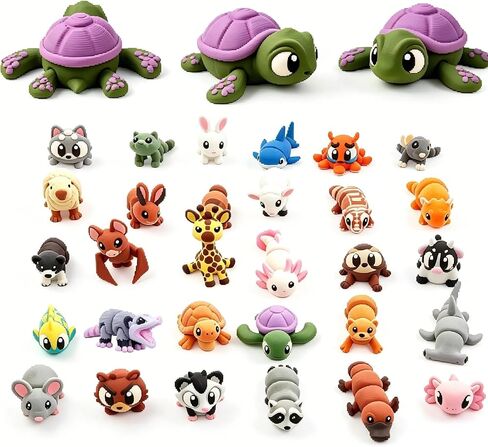 30Pcs Mini 3D Printed Articulated Fidget Animals for Adults | 3d printed animal figures with big eyes small 3d printed animals bulk Office Desk Pets Decor in Saudi Arabia