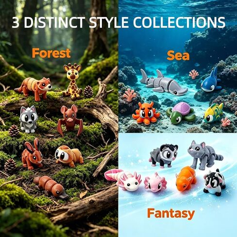 30Pcs Mini 3D Printed Articulated Fidget Animals for Adults | 3d printed animal figures with big eyes small 3d printed animals bulk Office Desk Pets Decor in Saudi Arabia