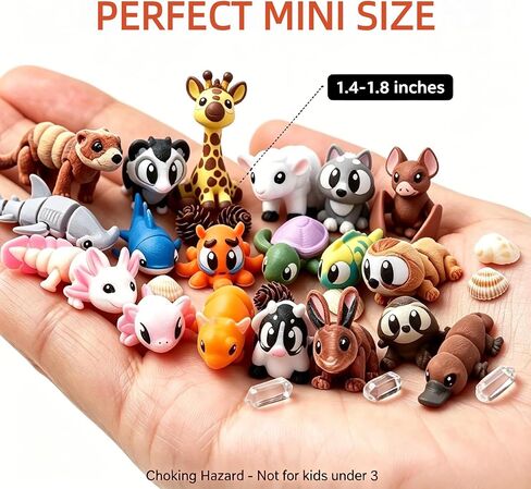 30Pcs Mini 3D Printed Articulated Fidget Animals for Adults | 3d printed animal figures with big eyes small 3d printed animals bulk Office Desk Pets Decor in Saudi Arabia