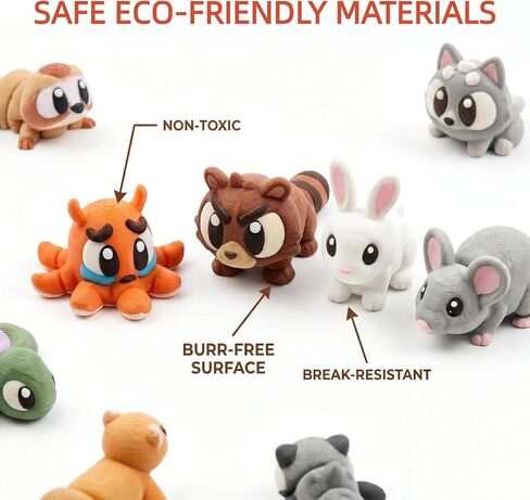 30Pcs Mini 3D Printed Articulated Fidget Animals for Adults | 3d printed animal figures with big eyes small 3d printed animals bulk Office Desk Pets Decor in Saudi Arabia
