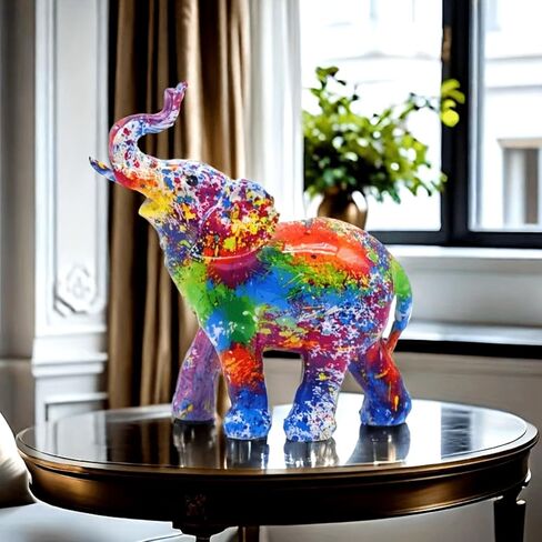 Colorful Elephant Statue Sculpture Figurine for Home, Office, Living Room, Desktop Decoration, Garden Outdoor Decor in Kuwait