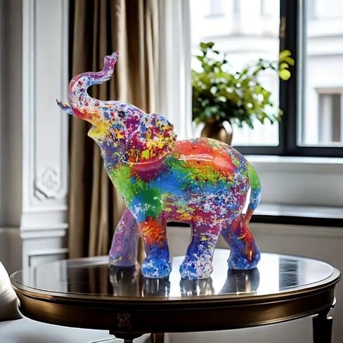 Colorful Elephant Statue Sculpture Figurine for Home, Office, Living Room, Desktop Decoration, Garden Outdoor Decor in Kuwait