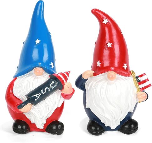 4th of July Decorations Patriotic Gnome Figurines, Set of 2 Resin Gnome Statues, Red White and Blue Memorial Day Decor for Home Outdoor Garden Tiered Tray Shelf Mantel Desk Tabletop Centerpieces in Saudi Arabia
