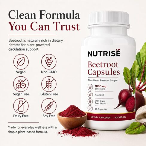 Nutrise Beetroot Capsules，Vegan, Non-GMO, Gluten-Free, 90 Capsules in Saudi Arabia