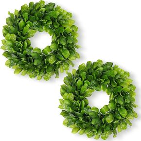 DDHS10 Inch Small Boxwood Wreath for Front Doors, 2 Packs Artificial Mini Green Wreath Weatherproof, Spring Summer Indoor Outdoor Wreaths for Wall Window Table Wedding Home Decor Party Farmhouse in Saudi Arabia