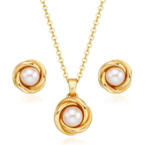 SYAP 18K Gold/Rhodium Plated Blooming Pearl Set Hypoallergenic in Saudi Arabia