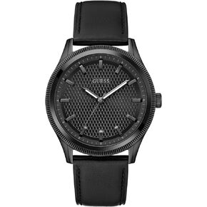 Guess Men's 44mm Watch - Black Leather Strap, Dial & Case in Kuwait
