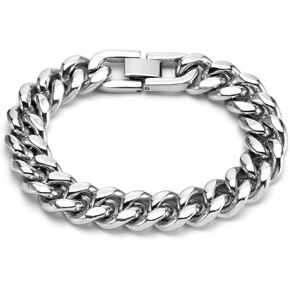 12mm Cuban Link Bracelet For Men Stainless Steel Mens Silver Bracelet, 9 Inch Chain Bracelet For Men. in Saudi Arabia