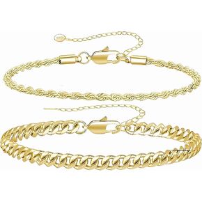 Mens Bracelet Set 6.5-8In - Bracelets for Men, Plated Stylish Snake Chain Bracelets 2mm/5mm Cuban Chain Bracelets, Gift for Men, Dad, Husband, Boyfriend in Saudi Arabia