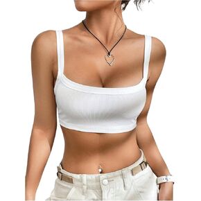 OYOANGLE Women's Y2K Ribbed Knit Cropped Cami Top Sleeveless Slim Fitted Casual Basic Camisole in Saudi Arabia