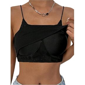 OYOANGLE Women's Sparkly Sequin Crop Cami Top Spaghetti Strap Padded Tops Ring Linked Cutout Camisole in Saudi Arabia