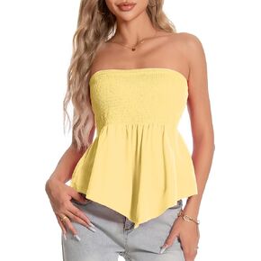 TAIPOVE Tube Tops for Women Smocked Summer Strapless Bandeau Shirt Ruffle Hem Cute Peplum Trendy Going Out Outfits in Saudi Arabia
