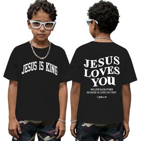 Boys Jesus Love You Christian Shirts God Faith Religious Bible Verse T Shirt Kids Jesus is King Graphic Cotton Tees in Saudi Arabia