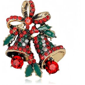 Christmas Brooch Pins for Women Vintage Bowknot Double Bells Leaf Brooch Lightweight hypoallergenic Pins Multicolored Rhinestone Crystal Enamel Jewelry Holiday Party Xmas Jewelry in Kuwait