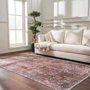 Hauteloom Wentworth Collection Lara - Machine Washable Oriental Hallway, Entryway, Kitchen Runner Rug - Abstract Vintage Distressed Boho Style - Burgundy, Red, Pink - 2'7"x10' in Saudi Arabia