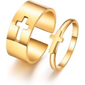 Matching Cross Rings for Couples Best Friend Promise Rings for Her Him Couples Stainless Steel High Polished Comfort Fit Engagement Wedding Band Ring Religious Faith Jewelry Christian Gifts in Saudi Arabia