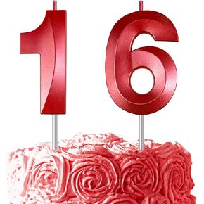 Red Birthday Candles 3D Design Number 16 Candle Cake Topper for Boy Girl Wedding Anniversary Birthday Party Cake Decorations Supplies in Saudi Arabia