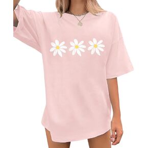 Oversized Floral T-Shirt for Women Vintage Daisy Graphic Tee with Summer Flower Print Short Sleeve Casual Tops in Saudi Arabia