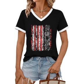 PECHAR 4th of July Shirts Women American Flag T-Shirt Faith Family Freedom Tshirt V-Neck Short Sleeve Patriotic Tees in Saudi Arabia