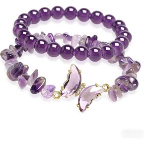 Artlunar Butterfly Bracelets Healing Bracelet Charm Jewelry Gift with Beaded Bracelets Purple Bracelet for Women (Purple) in Saudi Arabia