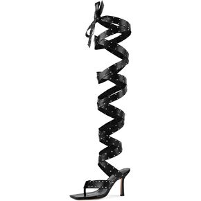 sexytag Women's Sexy Thigh High Wrap Heels Gladiator Lace-Up Studded Stiletto Heel Strappy Thong Sandals in Saudi Arabia