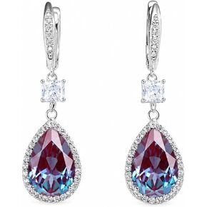 Pear Alexandrite Earrings 925 Sterling Silver Color Changing Gemstone Dainty Hoop Earrings for Women Bridal Jewelry in Saudi Arabia