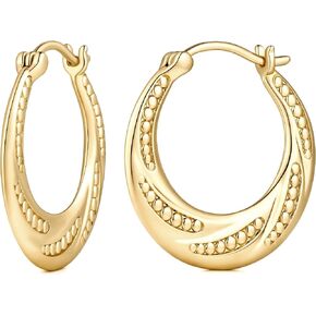 Gold Hoop Earrings for Women 14K Gold Earrings for Women Gold Hoop Earring for Womens Hoops Gorgeous Textured Finish and Beaded Details Hoops Earring for Womens 22/25mm in Saudi Arabia