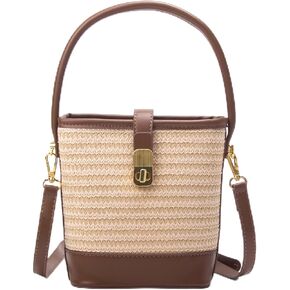 Natural Straw Crossbody Bag for Women, Small Top Handle Purse with Twist Lock, Woven Summer Handbag for Beach Vacation in Saudi Arabia