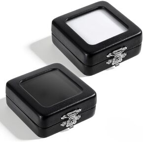 Small Display Box, 2 Pack 2.2x2.2x0.9Inch PU Leather Gemstone Display Case Small Coin Storage Box Gem Holder with Lid and Sponge for Jewelry Trade Show Coin Gems Displaying, Black in Saudi Arabia