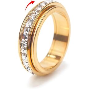 Anxiety Rings Titanium Steel Fidget Rings for Women Cubic Zirconia Spinner Ring Hypoallergenic Wedding Promise Lucky Statement Rings Comfort Fit Size 6 to 8 in Saudi Arabia