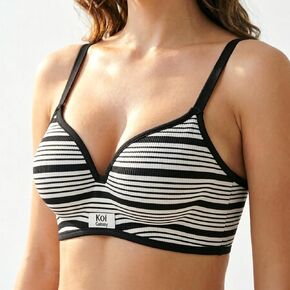 Women's Striped No-Underwire Seamless Bra – Scalloped Deep V Bralette, Comfortable Everyday Sleep Bra in Kuwait