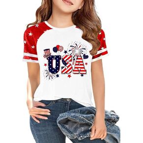 Grils Boys 4th of July Shirt American Flag T-Shirts USA Star Stripes Graphic Independence Day Outfit for Kids in Kuwait