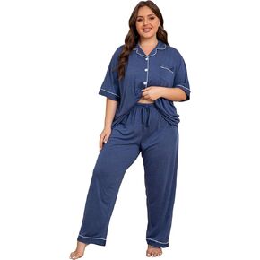 Vozanet Women Plus Size Pajamas Button Down Rayon Softness PJS Classic Sleepwear Short Long Loungewear 2pcs with Pockets in Saudi Arabia