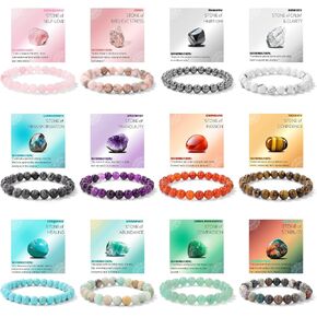 12PCS Natural Crystal Bracelets for Women Men - 8mm Semi-Precious Gemstone Beaded Bracelets, Round Gemstones Stretch Bracelet, Yoga Bracelets Jewelry Gifts in Saudi Arabia