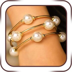 Trendy Stackable Gold Beaded Elastic Bracelet, Delicate Faux Pearl Metal Tube Beads Bracelets for Women Chunky Stacking Party Prom Pearls Jewelry Gift in Saudi Arabia